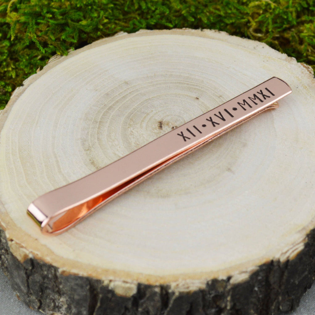 Best Day Ever Tie Bar with Custom Roman Numeral Date - Hand Stamped Groom Gift
