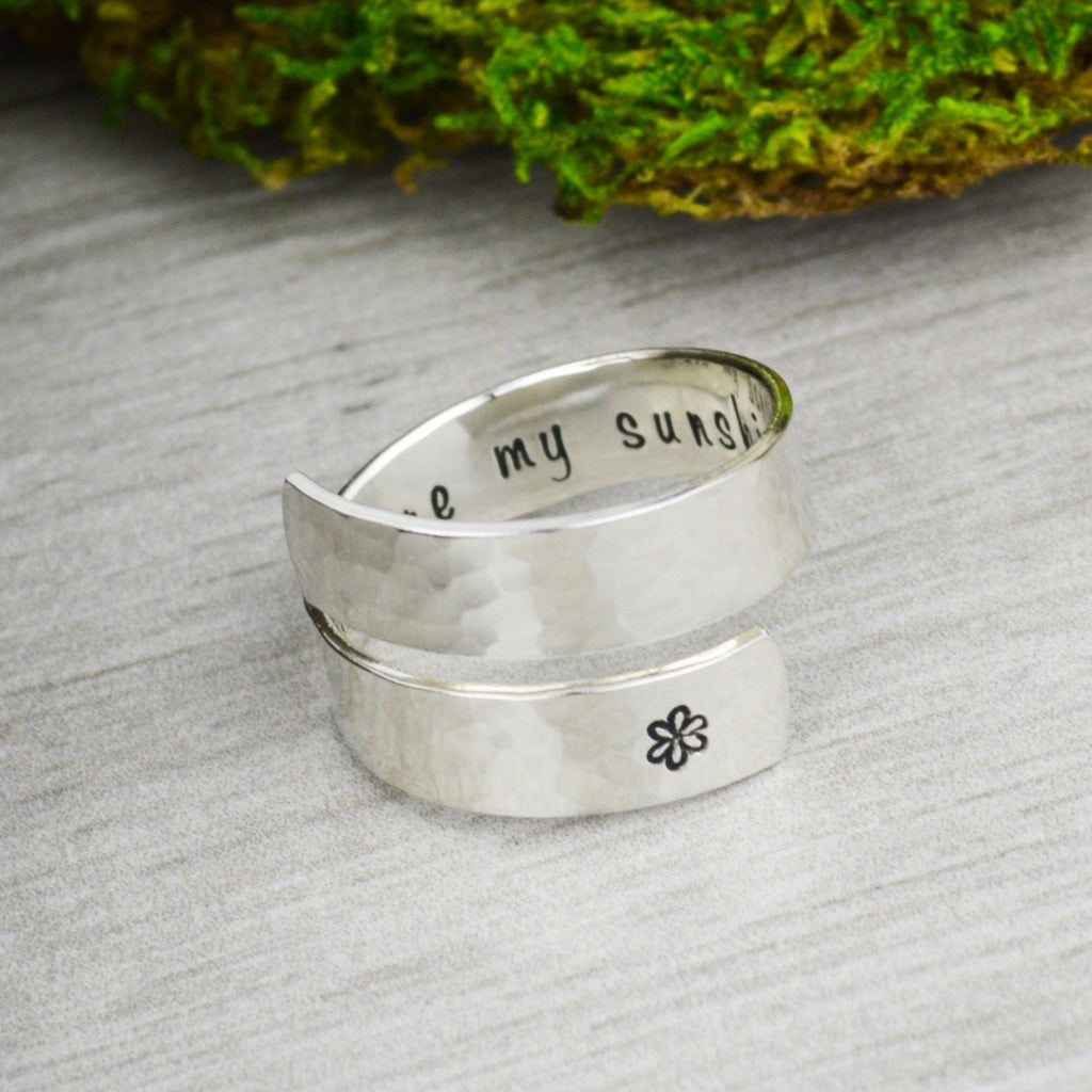 You Are My Sunshine Wrap Ring // Handstamped Jewelry Twist Ring