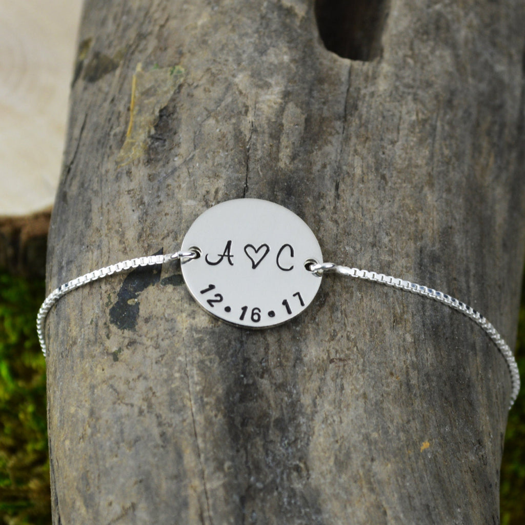 Personalized Bar Bracelet with Initials and Wedding Date // Wedding Gift  // Handstamped Jewelry