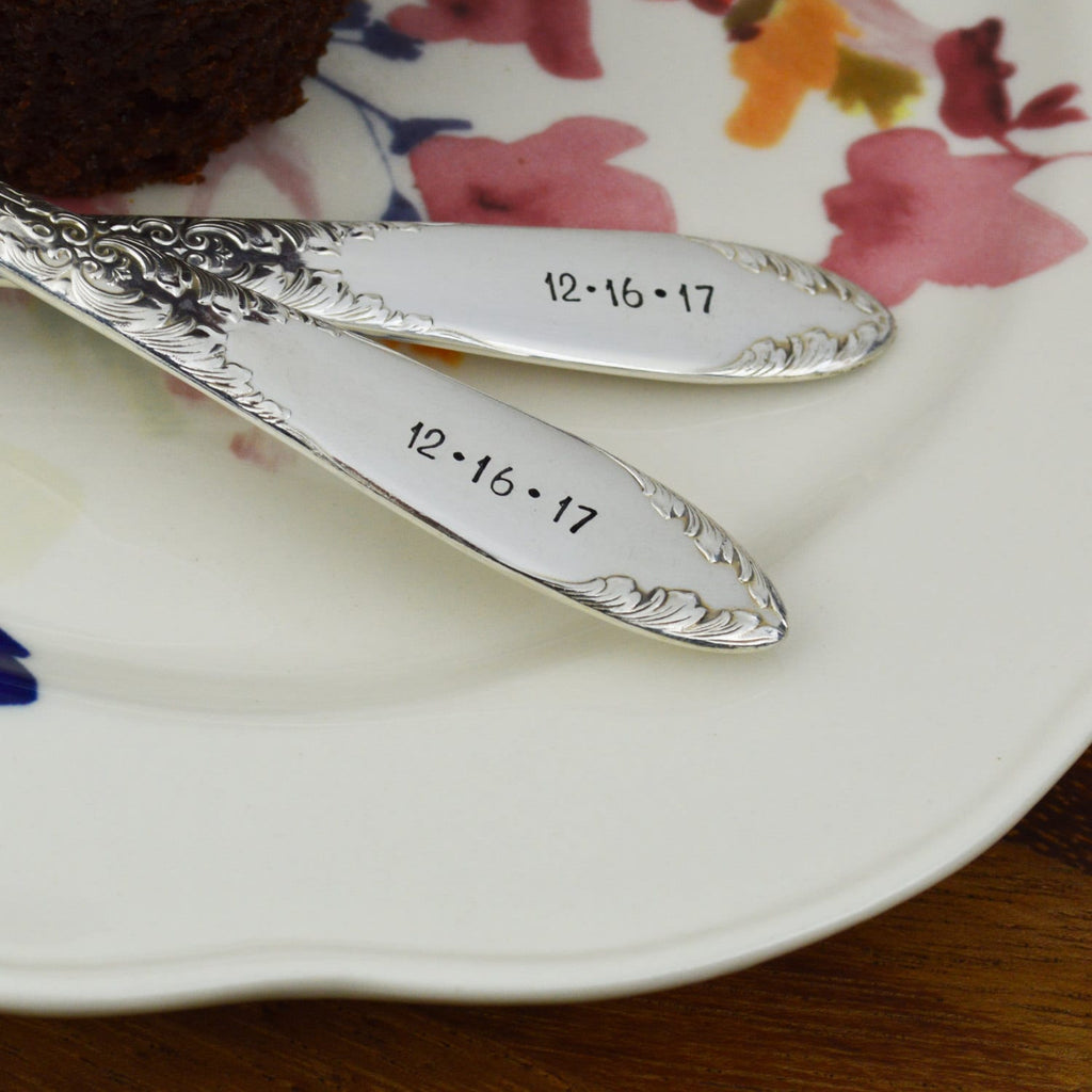 Mr Mrs Hand Stamped Forks with Custom Date 