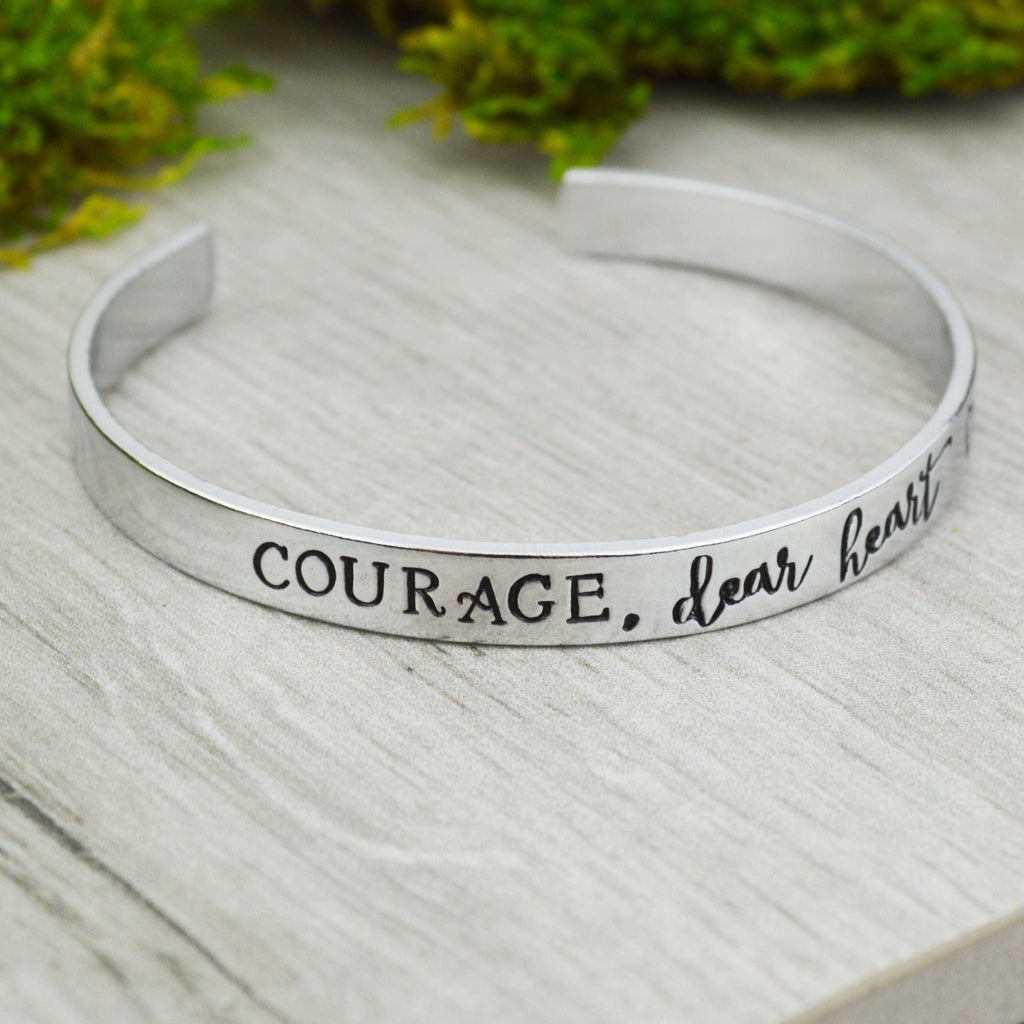 Courage, Dear Heart Cuff Bracelet - Aluminum Brass or Copper Bangle