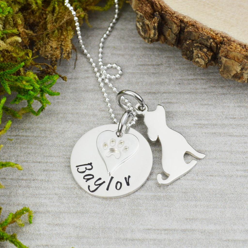 Personalized Pet Necklace with Dog Charm in Sterling Silver