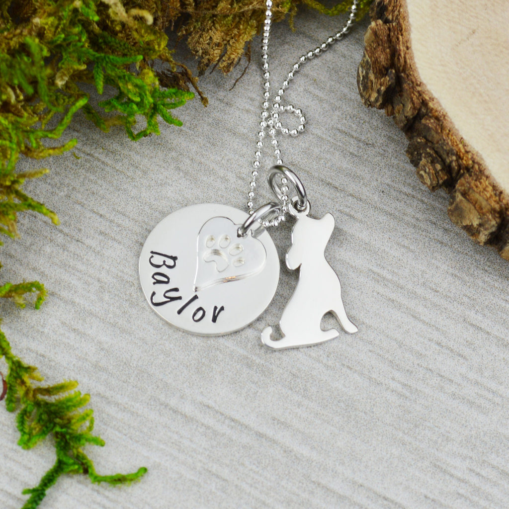 Personalized Pet Necklace with Dog Charm in Sterling Silver