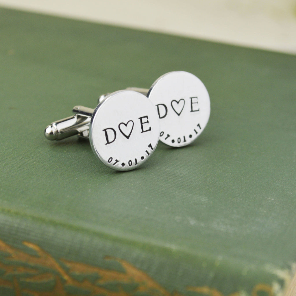 Custom Date and Initial Cuff Links - Hand Stamped Groom Gift - Wedding Gift