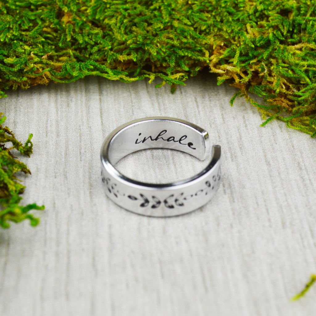 Inhale Exhale Ring with Ferns - Yoga Jewelry - Floral Jewelry - Daily Inspiration - Yoga Jewelry