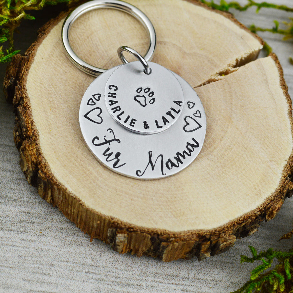 Fur Mama Personalized Keychain - Handstamped Pet Gift - Dog Mom - Cat Mom
