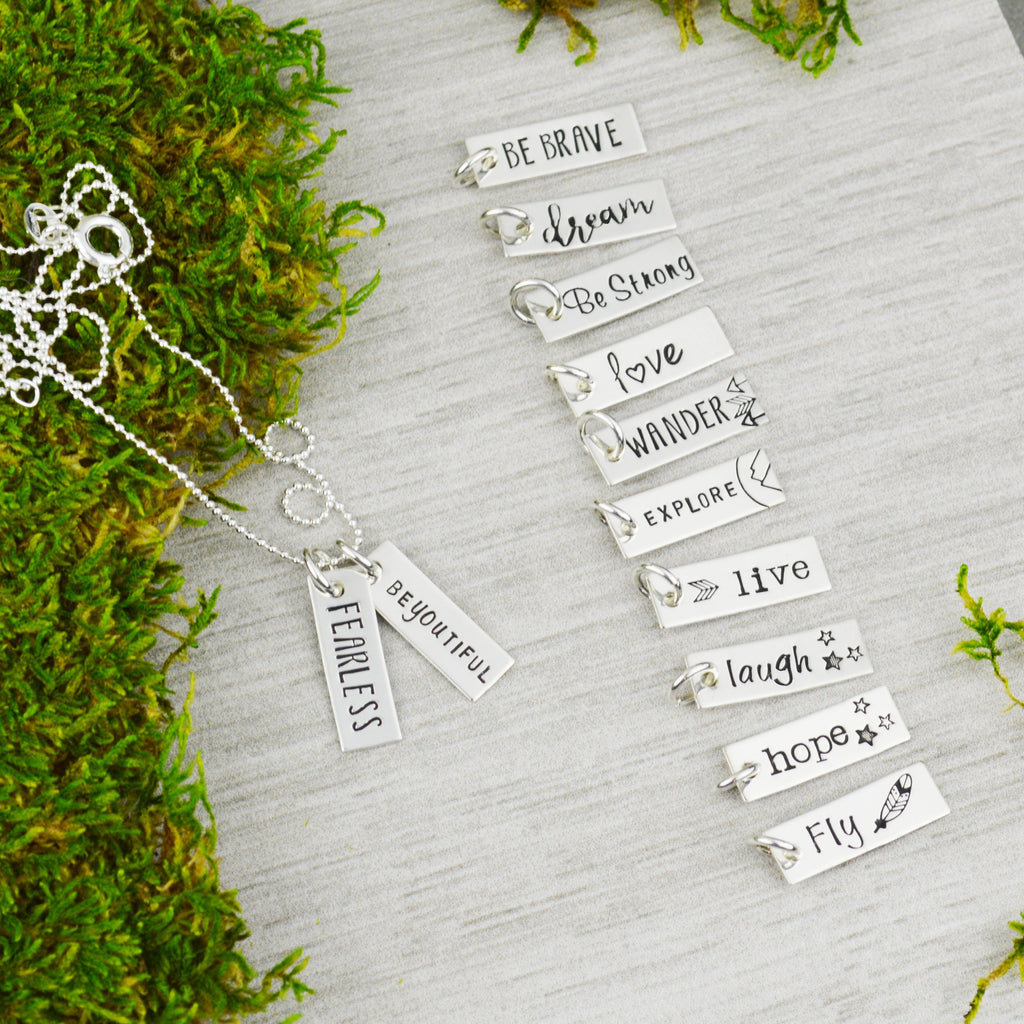 Choose Your Charm Inspirational Vertical Bar Necklace - Custom Hand Stamped Mantra Jewelry