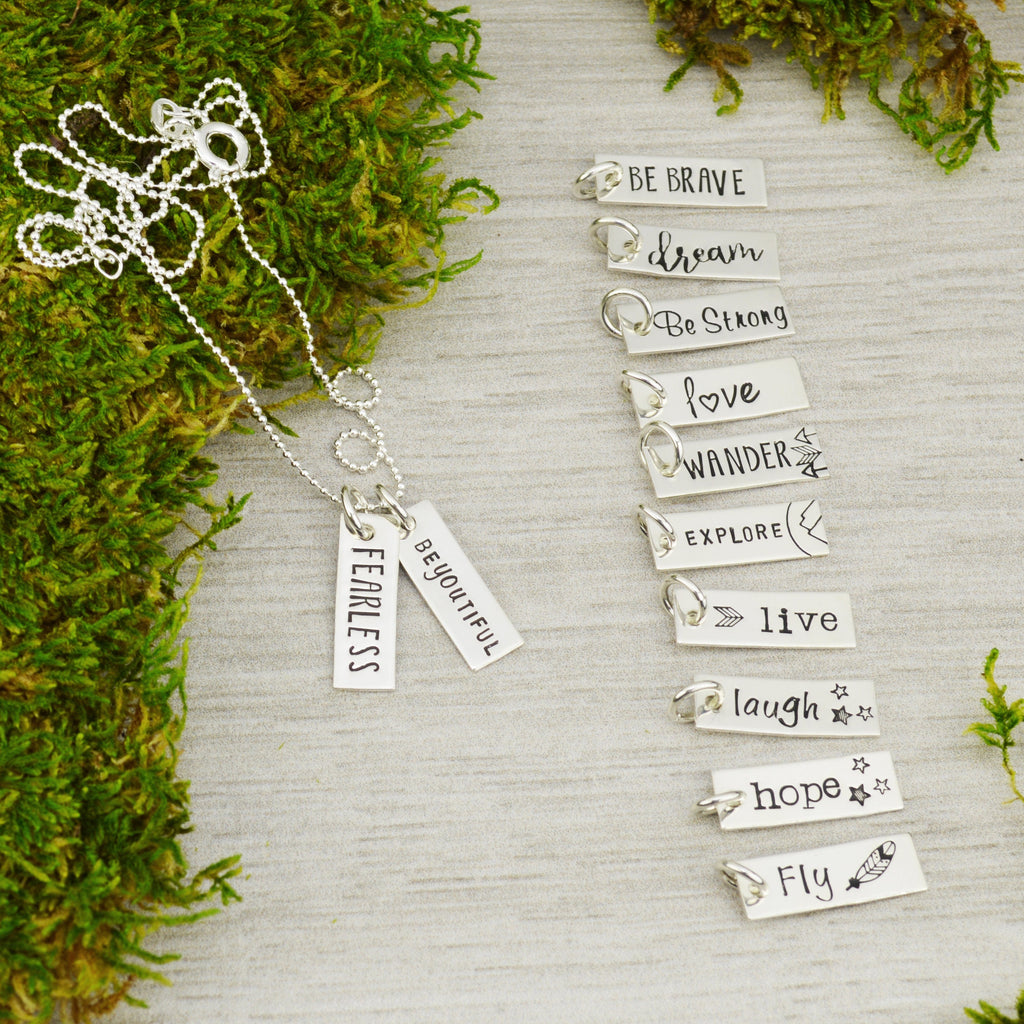 Choose Your Charm Inspirational Vertical Bar Necklace - Custom Hand Stamped Mantra Jewelry