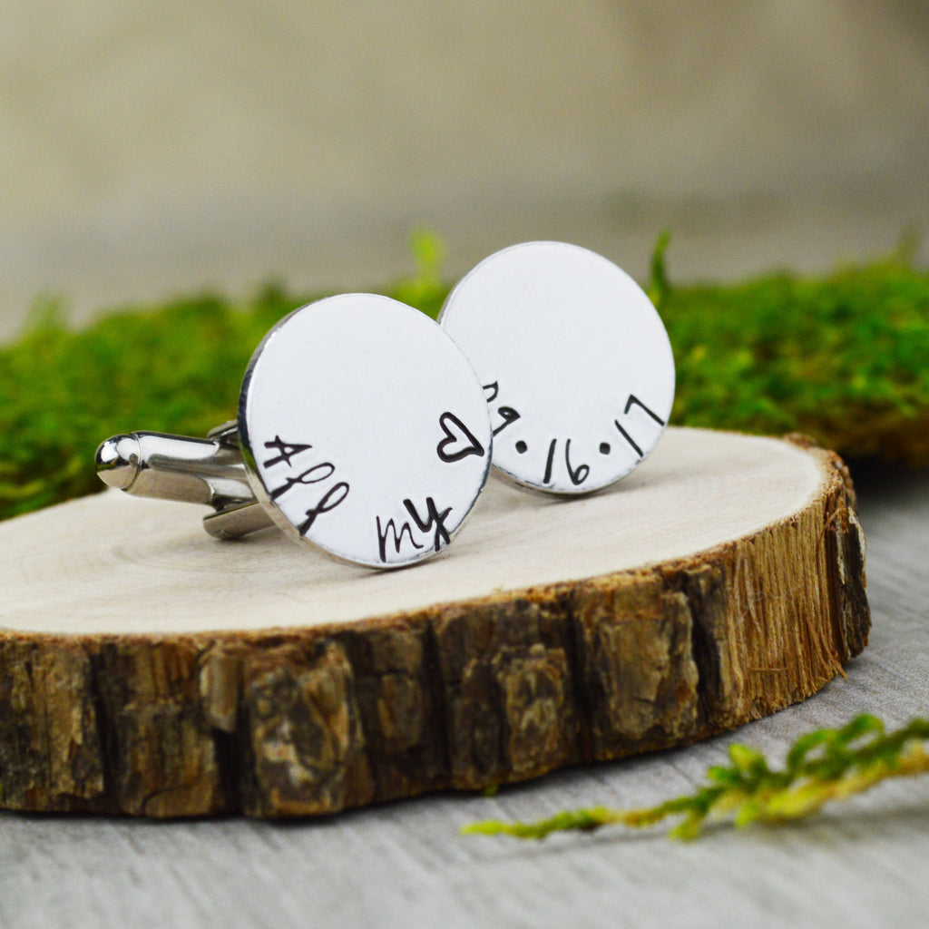 All My Heart Cuff Links with Custom Wedding Date - Hand Stamped Groom Gift - Anniversary