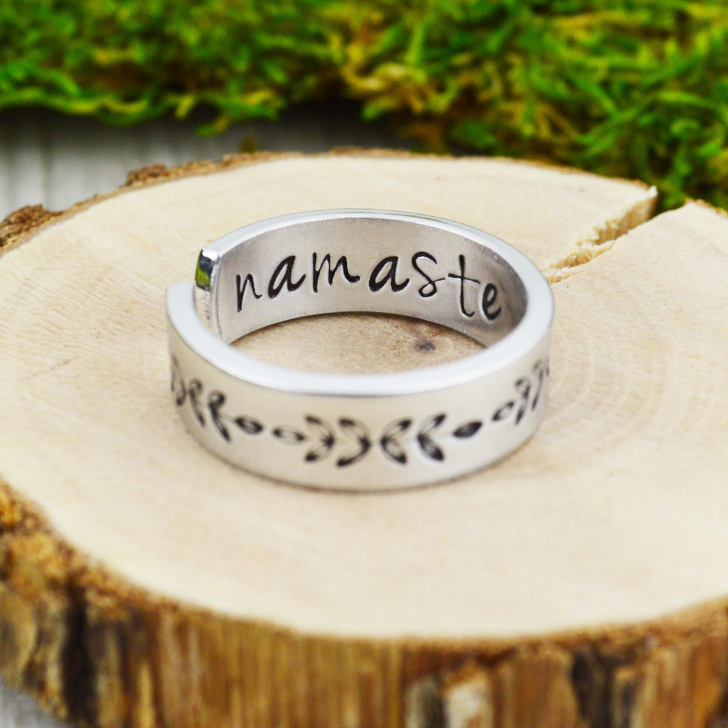 Namaste Ring with Ferns - Yoga Jewelry - Floral Jewelry - Daily Inspiration