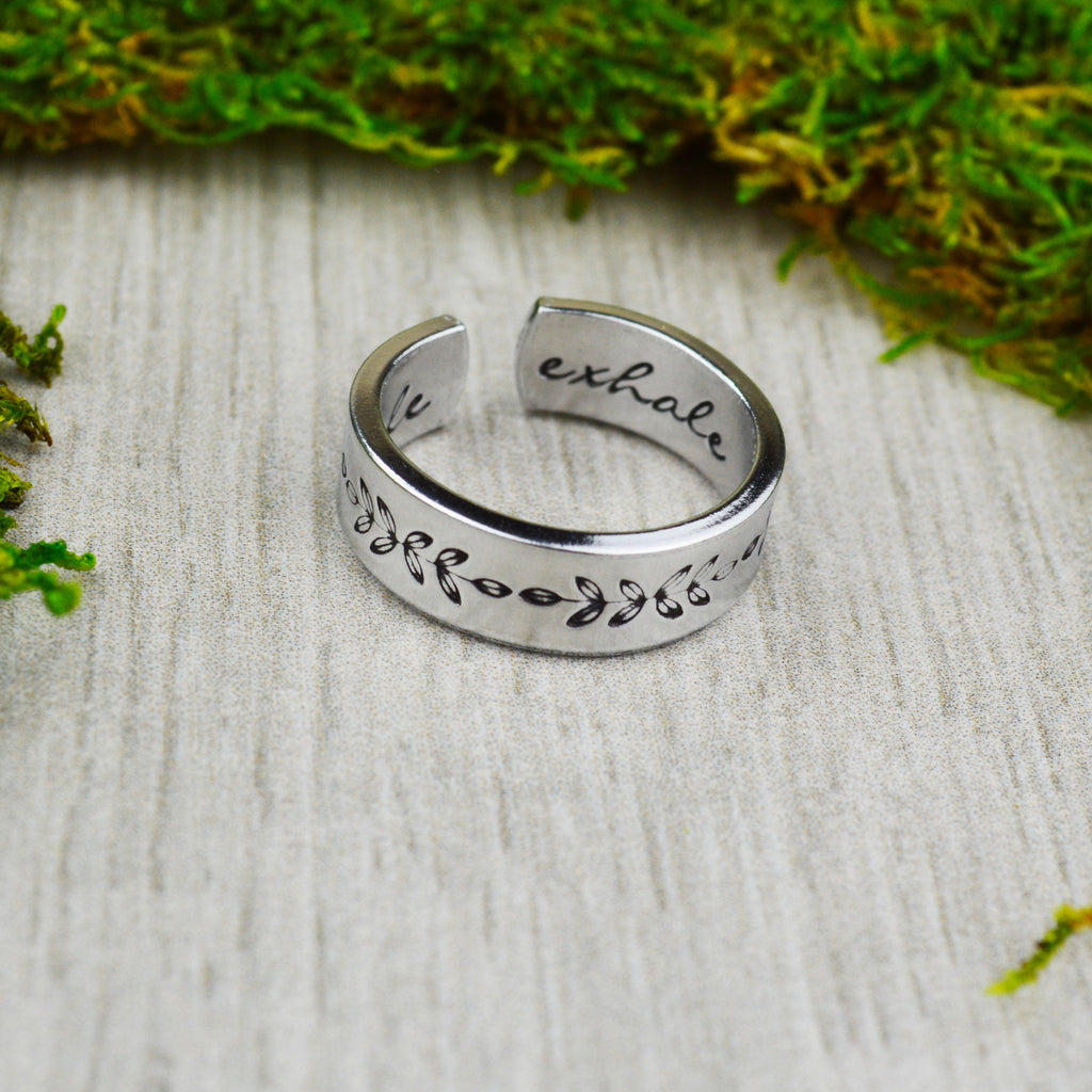 Inhale Exhale Ring with Ferns - Yoga Jewelry - Floral Jewelry - Daily Inspiration - Yoga Jewelry