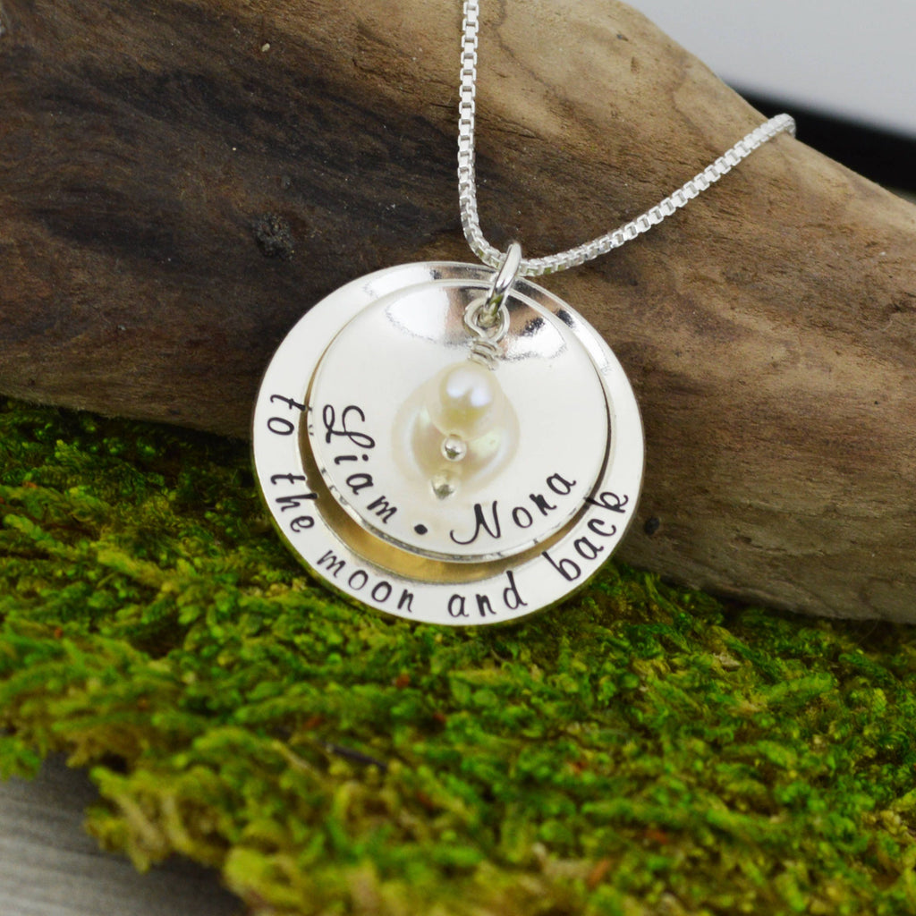 Hand Stamped To The Moon and Back Mothers Necklace 
