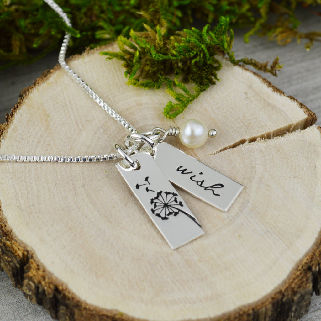Wish Inspirational Vertical Bar Necklace - Custom Hand Stamped Jewelry