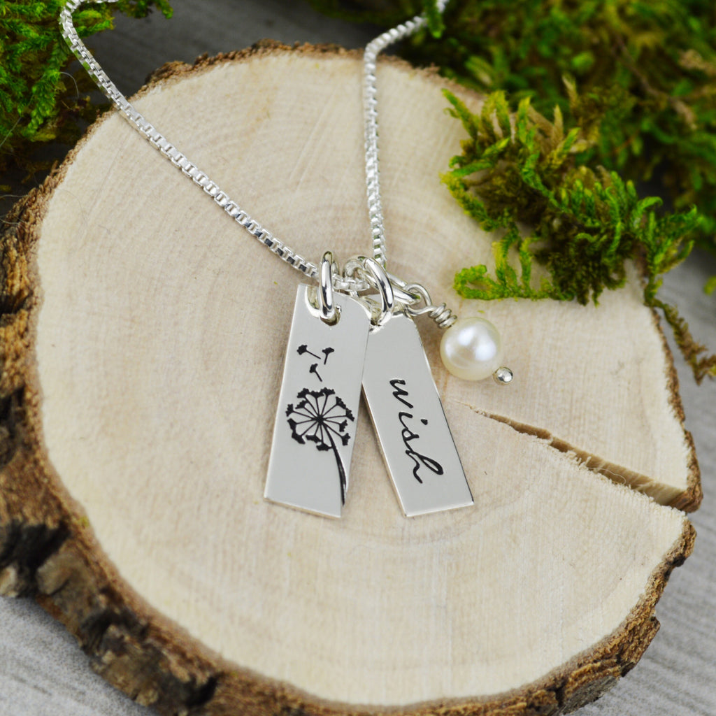 Wish Inspirational Vertical Bar Necklace - Custom Hand Stamped Jewelry
