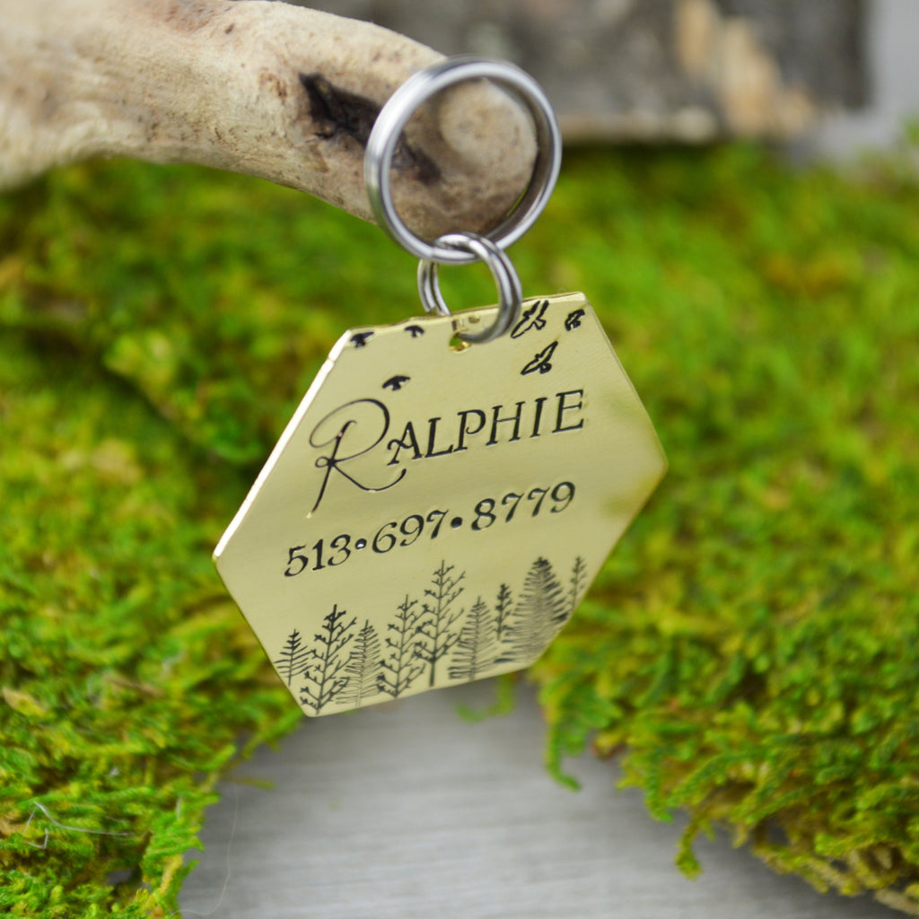 In the Forest Handstamped Hexagon Pet ID Tag 