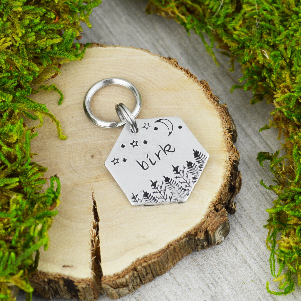 Wilderness At Night Handstamped Pet ID Tag 
