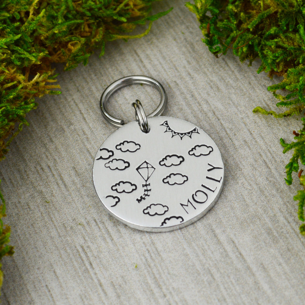 Let's Go Fly a Kite Handstamped Pet ID Tag 