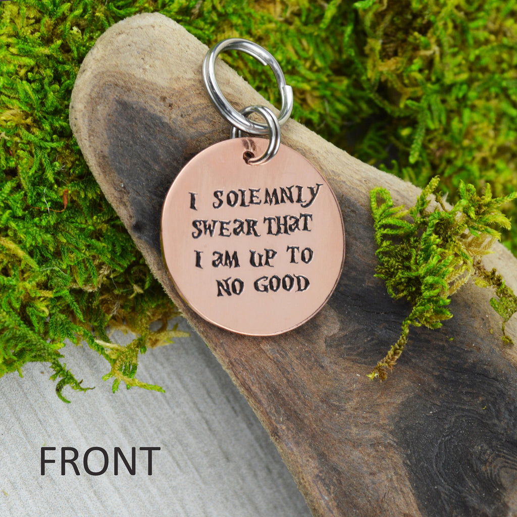 I Solemnly Swear That I Am Up To No Good Handstamped Pet ID Tag • Personalized Pet/Dog ID Tag • Dog Collar Tag • Custom Engraved Dog Tag