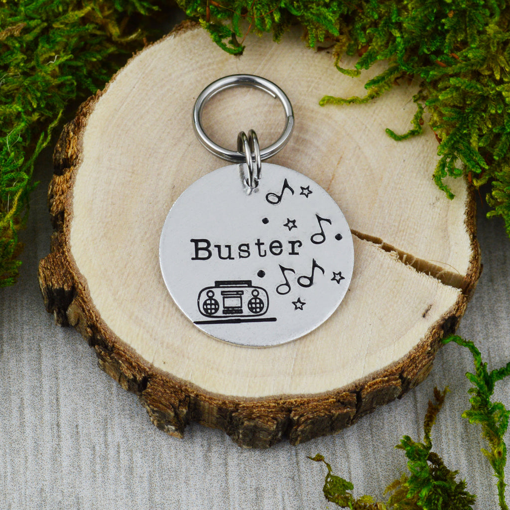 Boombox Handstamped Pet ID Tag 
