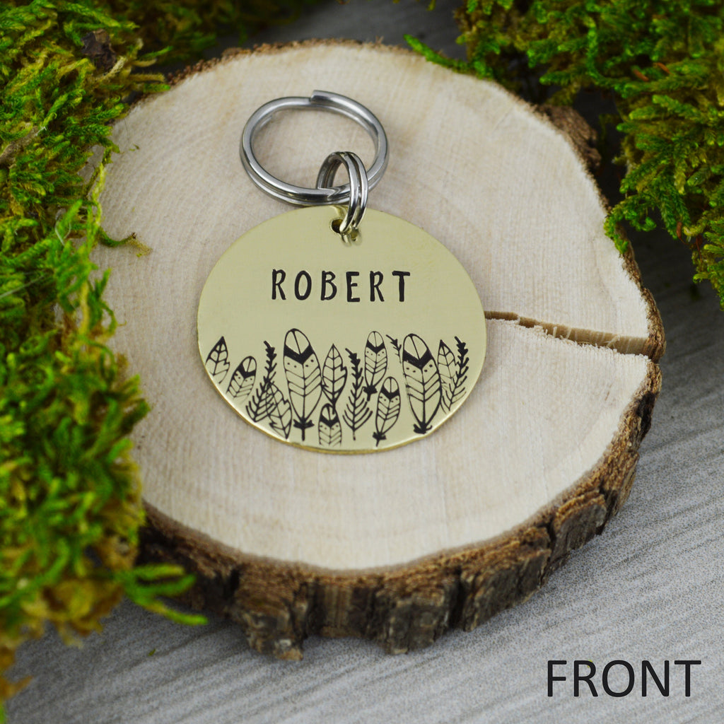 Feathers Handstamped Pet ID Tag 