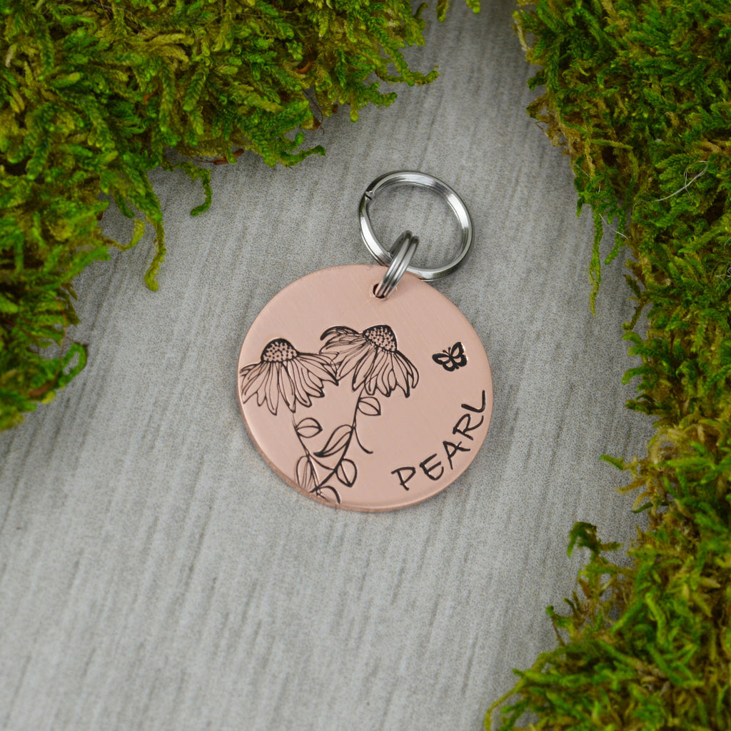 Butterfly in the Wildflowers Handstamped Pet ID Tag 
