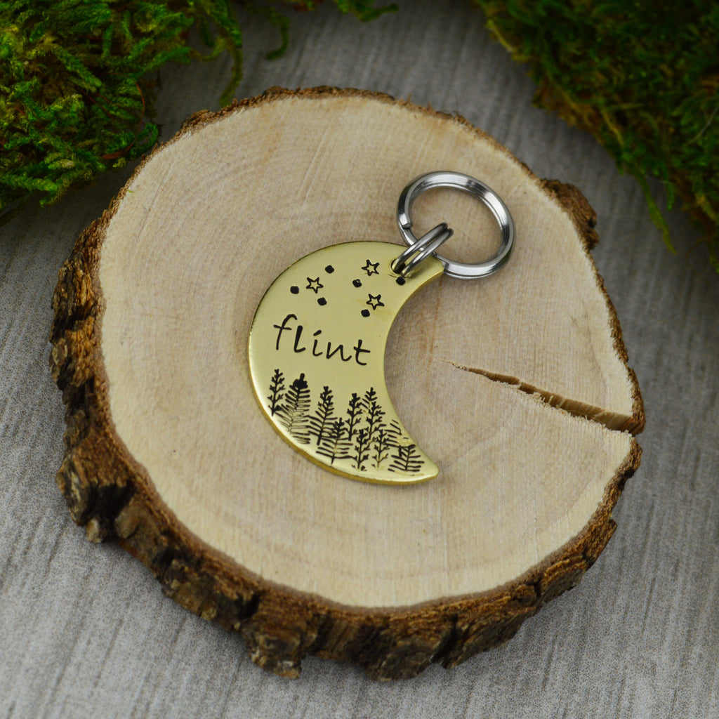 Woodlands at Night Handstamped Pet ID Tag 