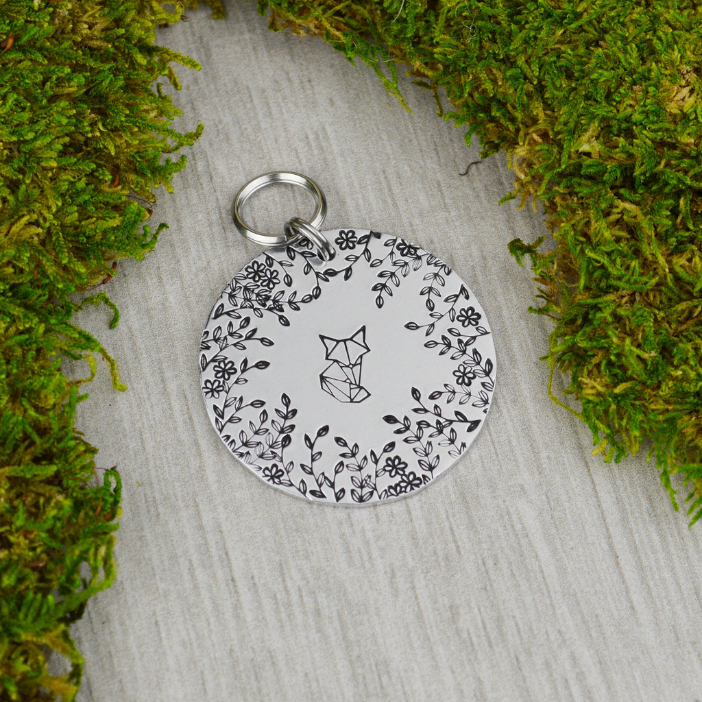 Fox in the Forest Handstamped Pet ID Tag • Personalized Pet/Dog ID Tag • Dog Collar Tag • Custom Engraved Dog Tag