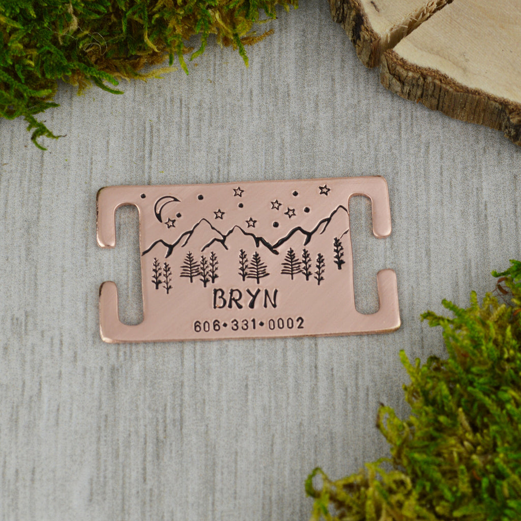 Peaks Under the Moonlight Handstamped Collar Slide • Personalized Pet/Dog ID Tag • Silent Dog Collar Tag • Custom Engraved Dog Tag