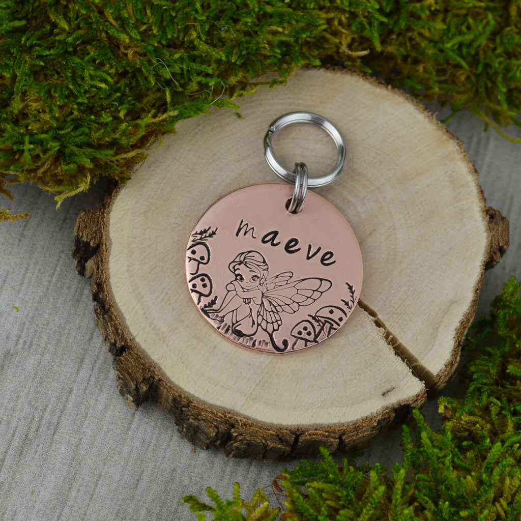 Fairy in the Forest Handstamped Pet ID Tag • Personalized Pet/Dog ID Tag • Dog Collar Tag • Custom Engraved Dog Tag
