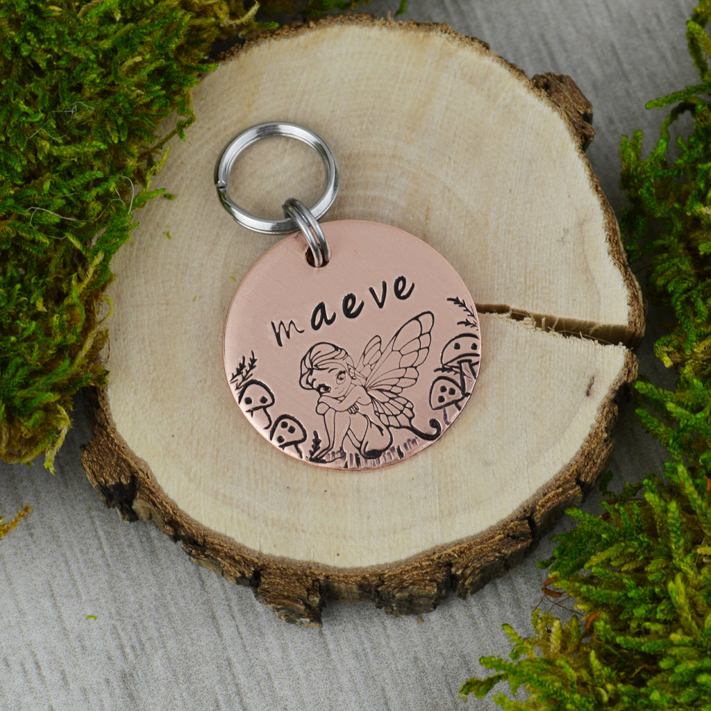 Fairy in the Forest Handstamped Pet ID Tag • Personalized Pet/Dog ID Tag • Dog Collar Tag • Custom Engraved Dog Tag