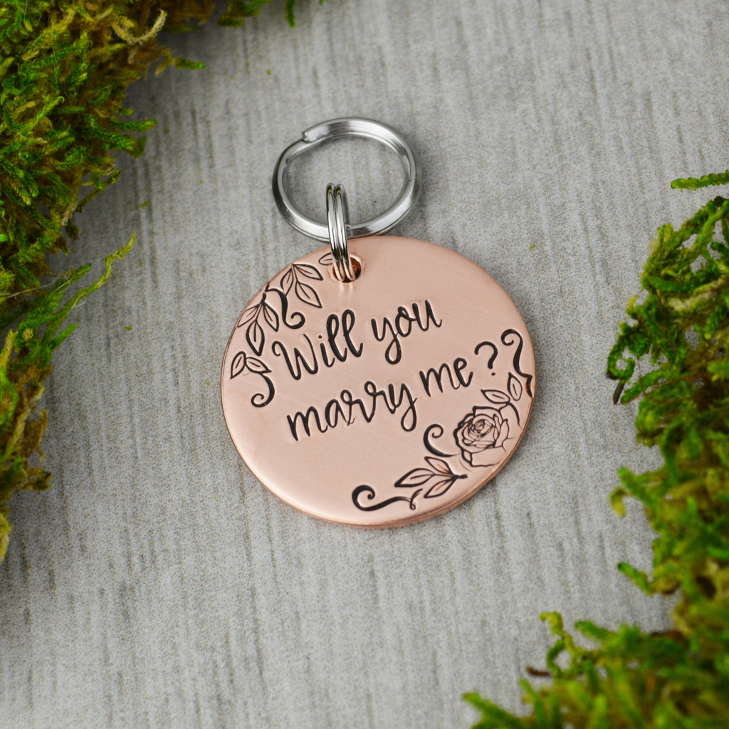 Will You Marry Me? Handstamped Pet ID Tag • Personalized Pet/Dog ID Tag • Dog Collar Tag • Custom Engraved Dog Tag • Wedding Dog Tag