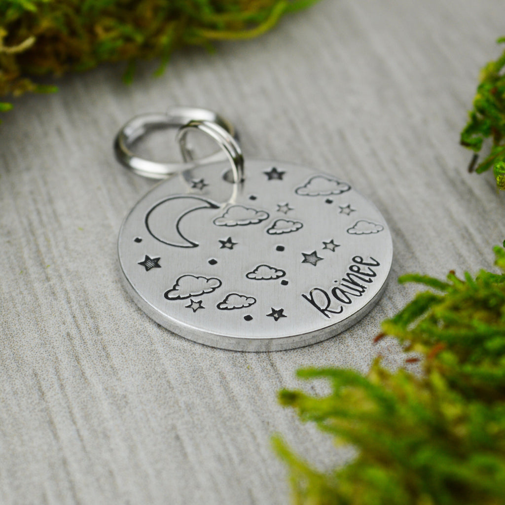 Cloudy Night Handstamped Pet ID Tag 