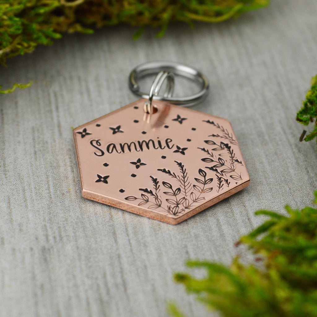 Starry Meadow Handstamped Hexagon Pet ID Tag 