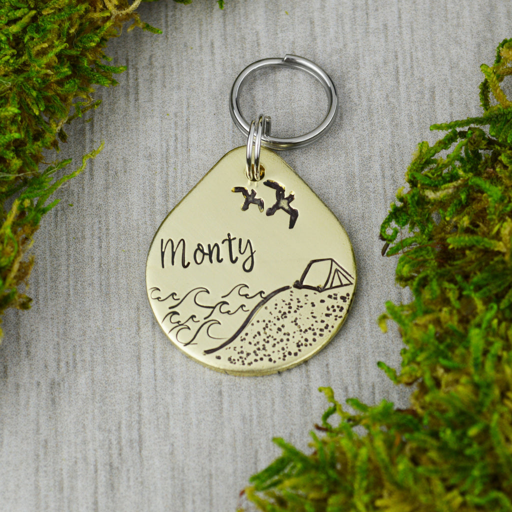 Camping By The Shore Handstamped Pet ID Tag 
