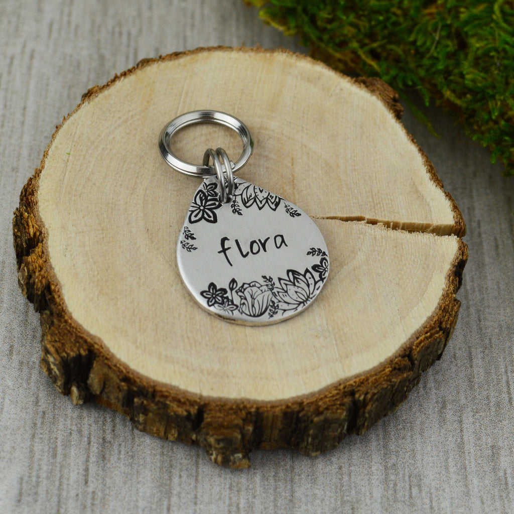Whimsical Garden Handstamped Mini Pet ID Tag 