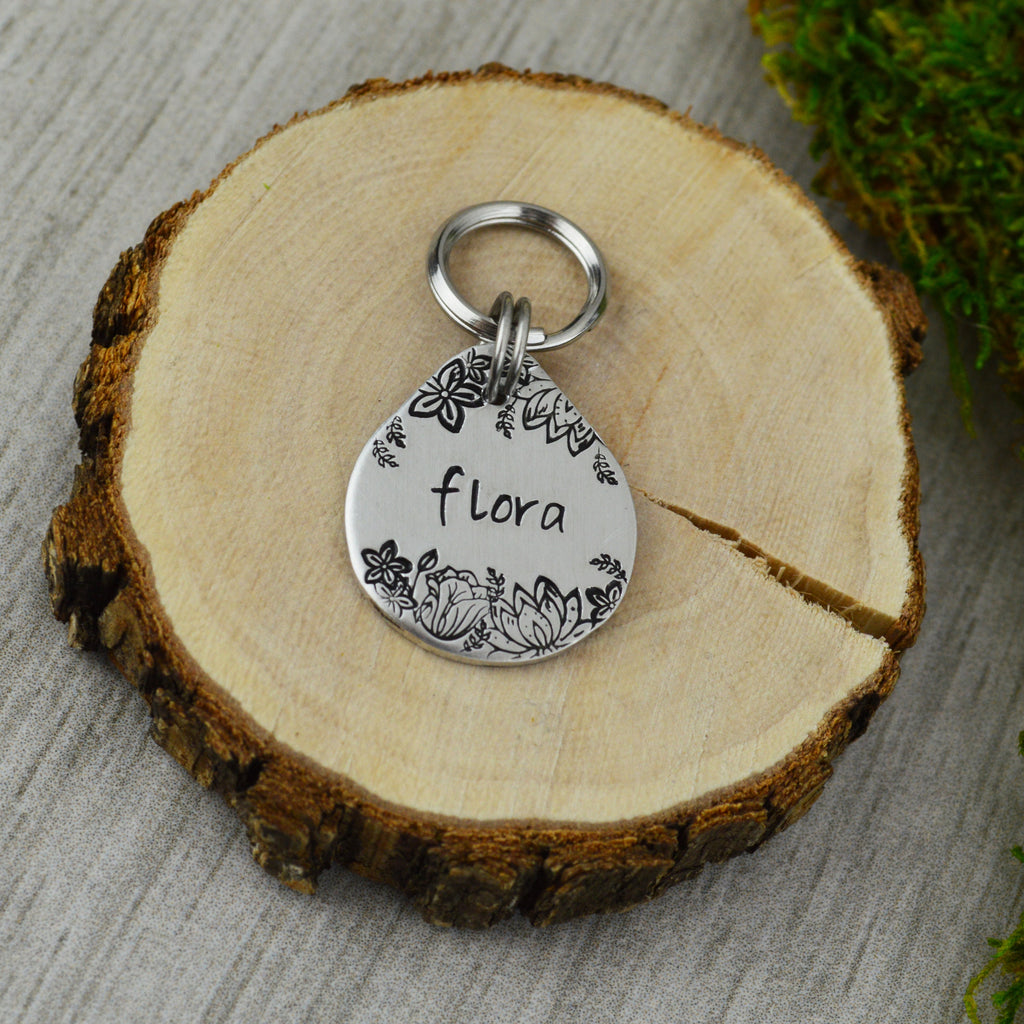 Whimsical Garden Handstamped Mini Pet ID Tag 