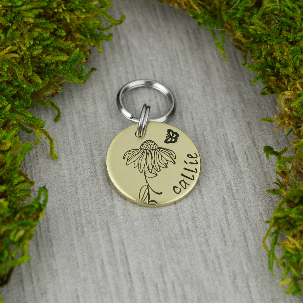Wildflower - Small Handstamped Pet ID Tag 