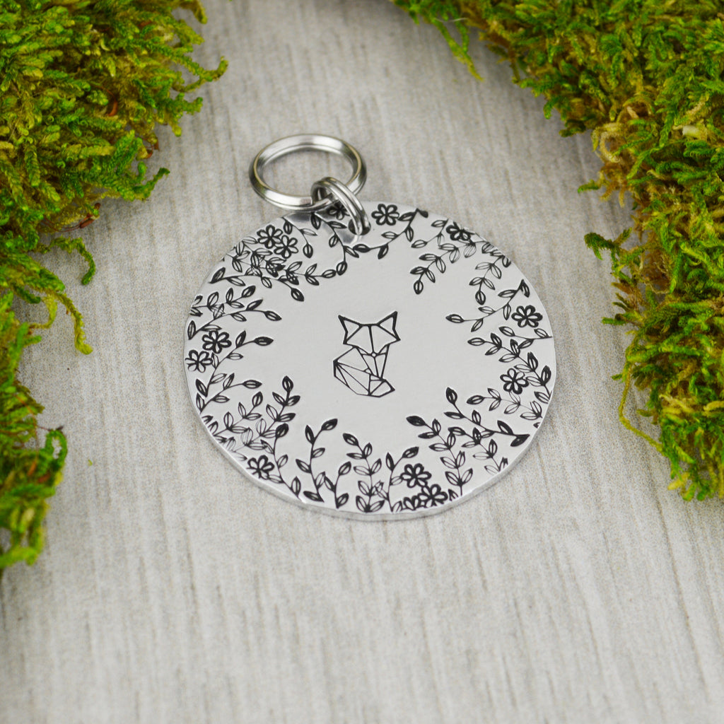 Fox in the Forest Handstamped Pet ID Tag • Personalized Pet/Dog ID Tag • Dog Collar Tag • Custom Engraved Dog Tag