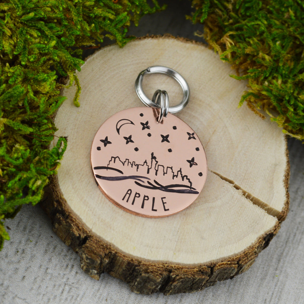 The Big Apple Handstamped Pet ID Tag • Personalized Pet/Dog ID Tag • Dog Collar Tag • Custom Engraved Dog Tag