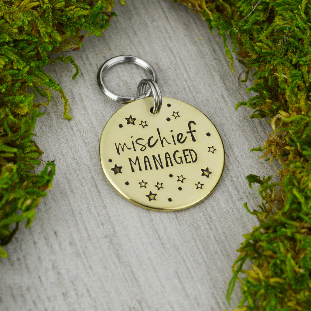 Mischief Managed Handstamped Pet ID Tag • Personalized Pet/Dog ID Tag • Dog Collar Tag • Custom Engraved Dog Tag