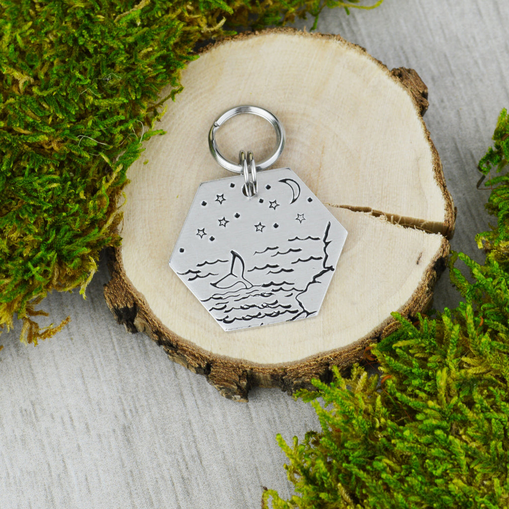 Whale Tale Handstamped Hexagon Pet ID Tag 
