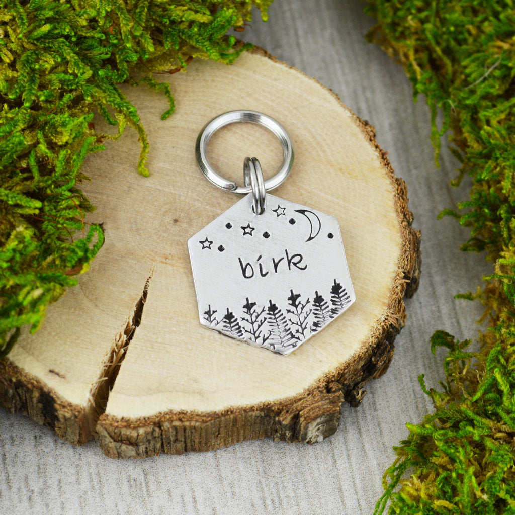 Wilderness At Night Handstamped Pet ID Tag 