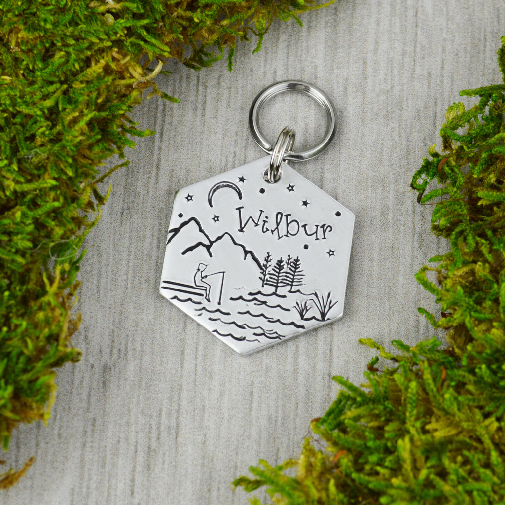 Evening on the Dock Handstamped Hexagon Pet ID Tag 