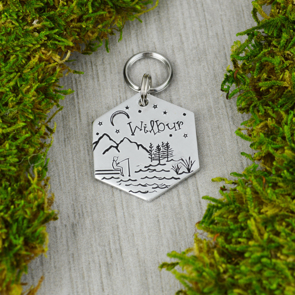 Evening on the Dock Handstamped Hexagon Pet ID Tag 
