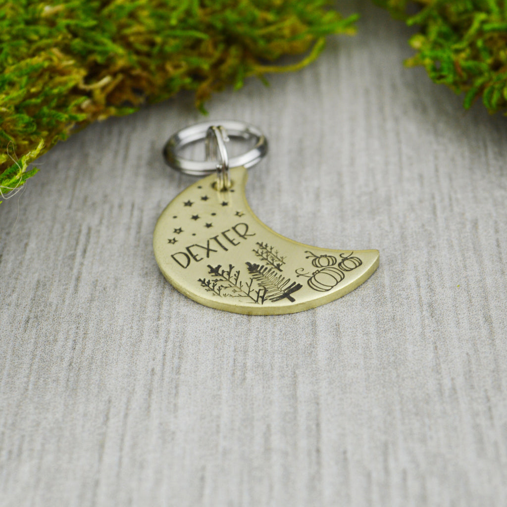 Autumn Moon Handstamped Pet ID Tag 