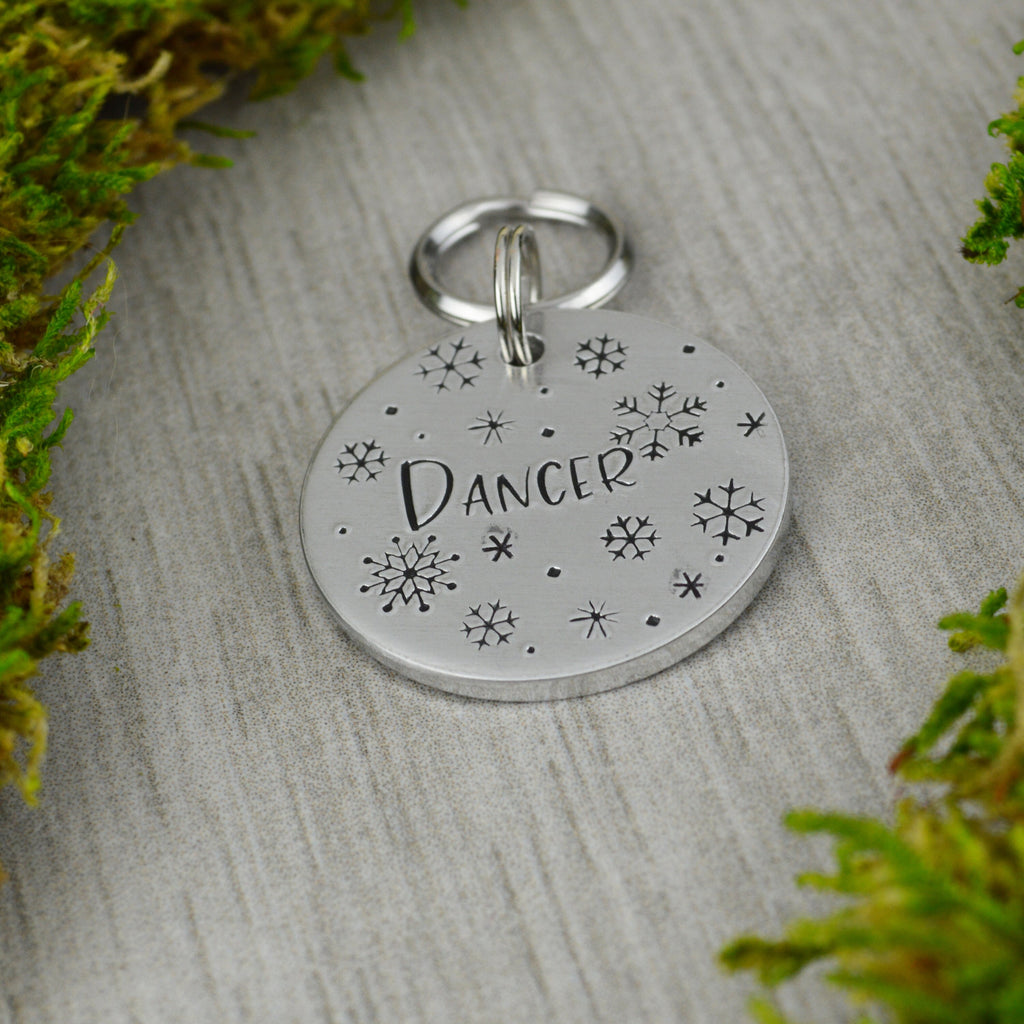 White Christmas Handstamped Pet ID Tag 