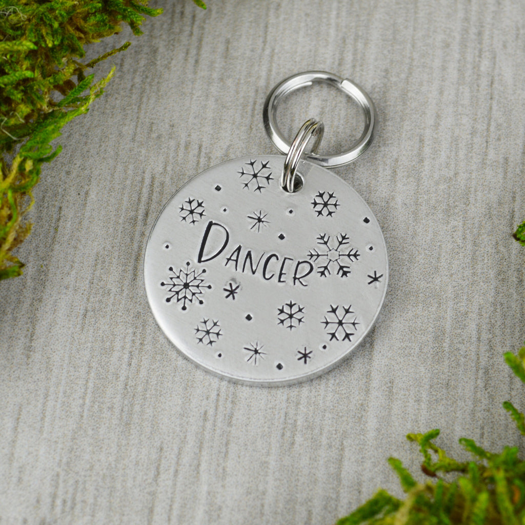 White Christmas Handstamped Pet ID Tag 