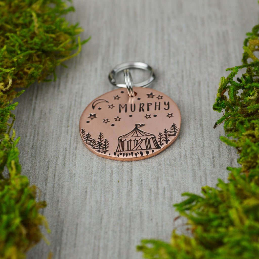Circus Tent Handstamped Pet ID Tag 