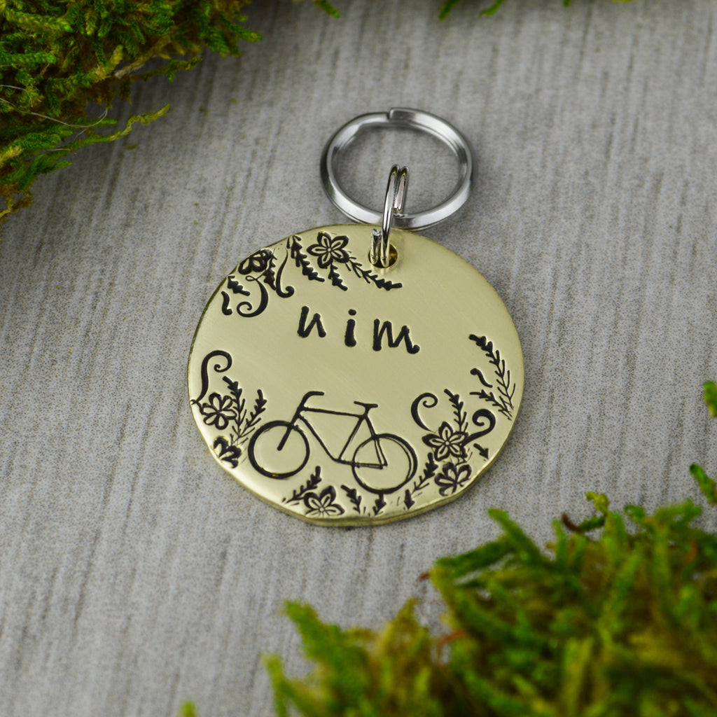 Biking Through the Meadow Handstamped Pet ID Tag 