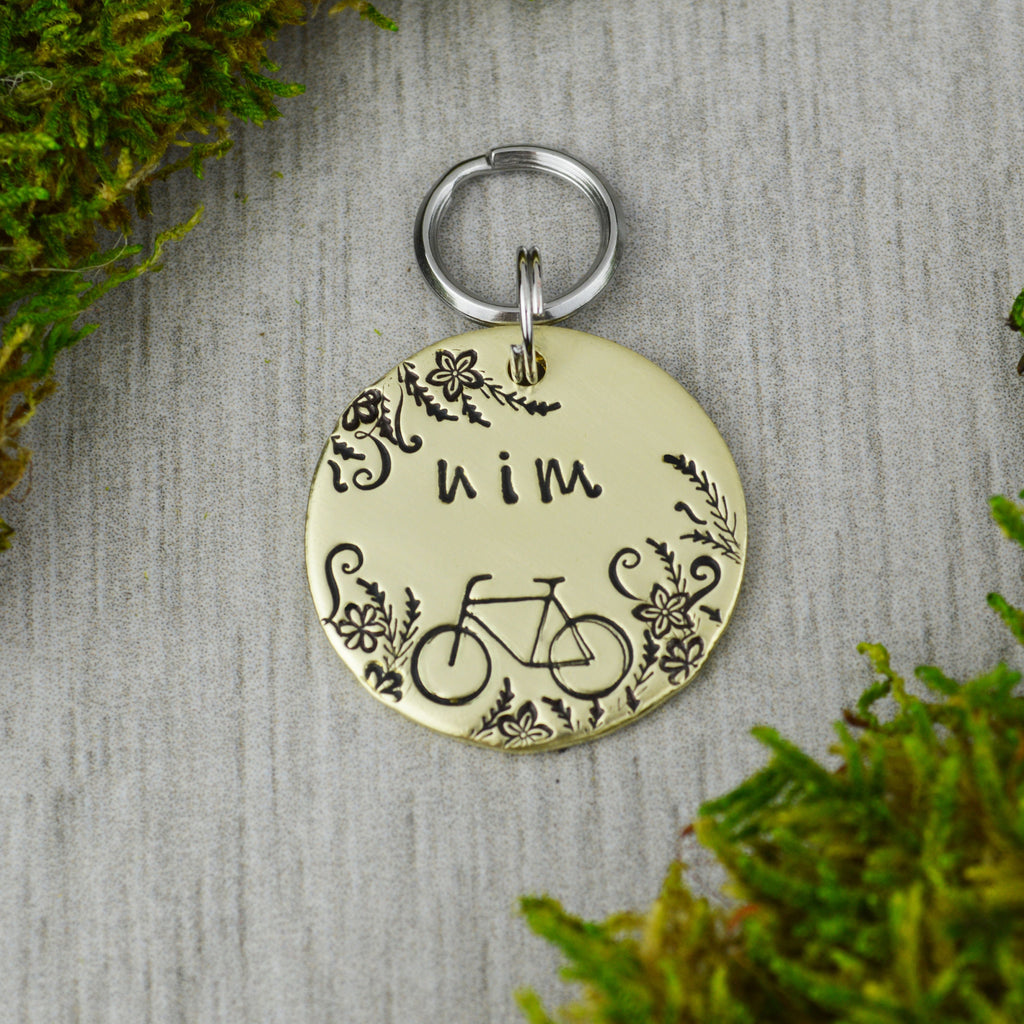 Biking Through the Meadow Handstamped Pet ID Tag 